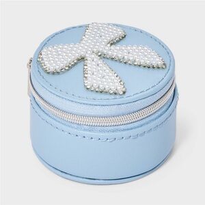 A NEW DAY NWT round travel jewelry organizer w/ pearl bow -blue